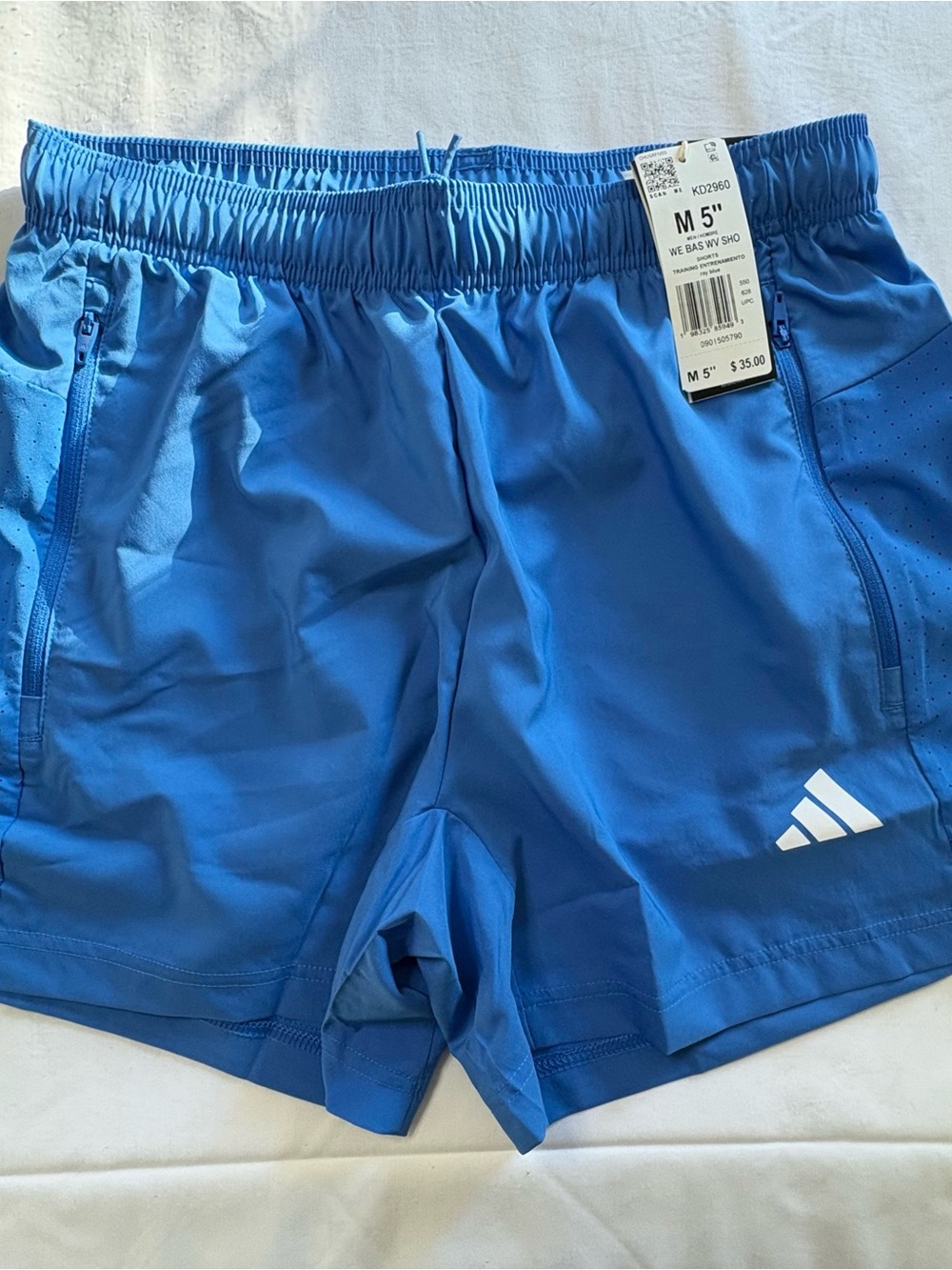 Men's Adidas WORKOUT ESSENTIALS WOVEN SHORTS-Medium Short/Ray Blue 5” inseam
